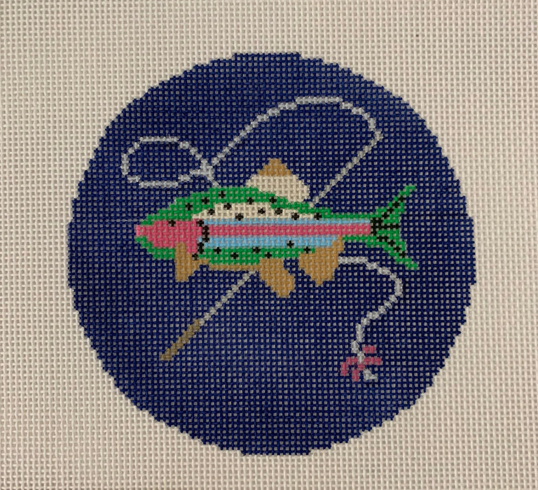 Fish with Rod on Blue Ornament