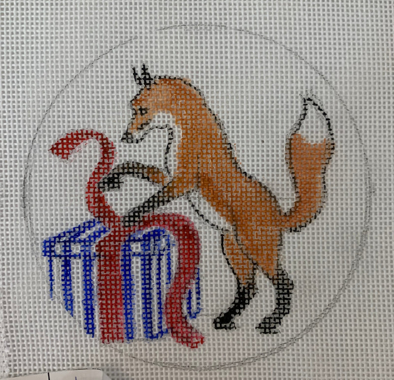 Fox Playing with Ribbon on Present