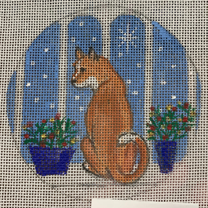 Cat in Snowing Window Ornament