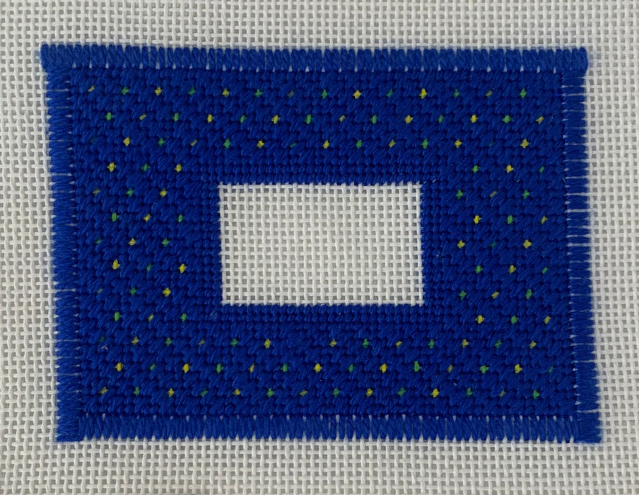 Blue Frame w/ Green & Yellow Dots - Fully Stitched