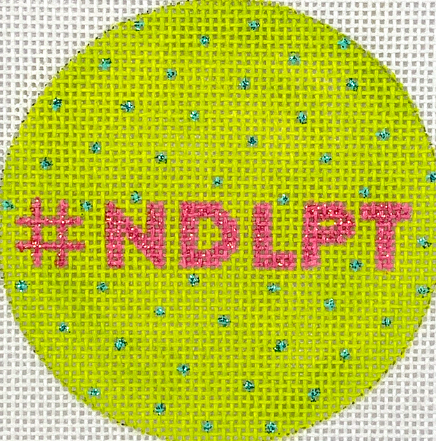 3" Round #NDLPT – lime with turquoise dots & bright pink letters