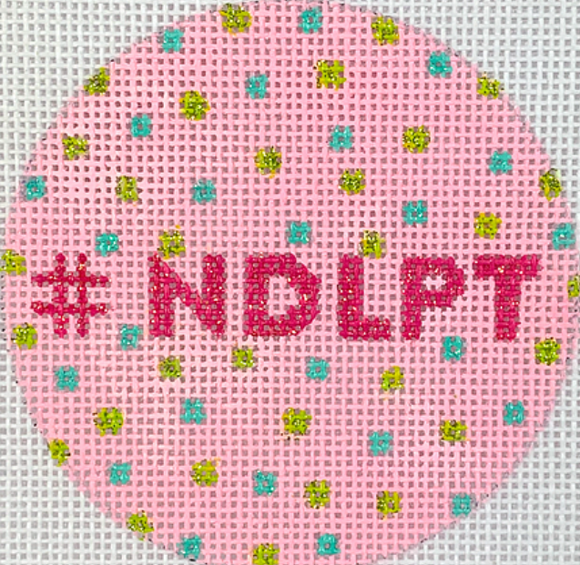3" Round #NDLPT – light pink w. lime & turquoise dots & fuchsia letters