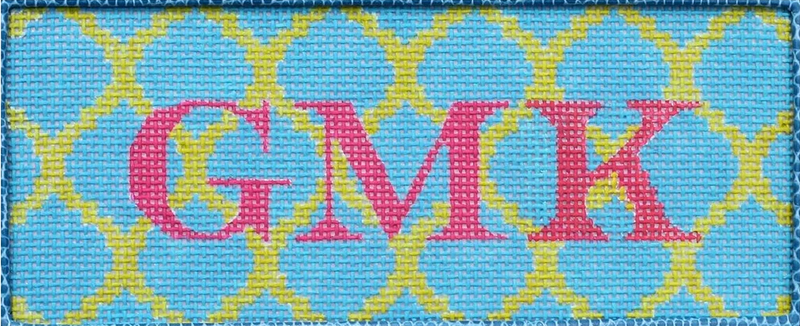 Insert – Quatrefoils – cobalt on lime w/ magenta lettering