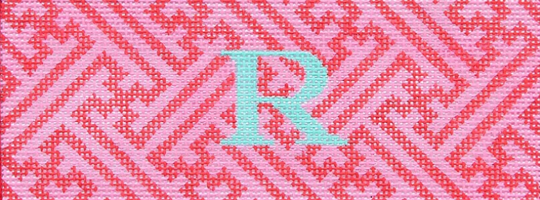 Insert – Chinoiserie lattice–red & pink w/ turquoise monogram