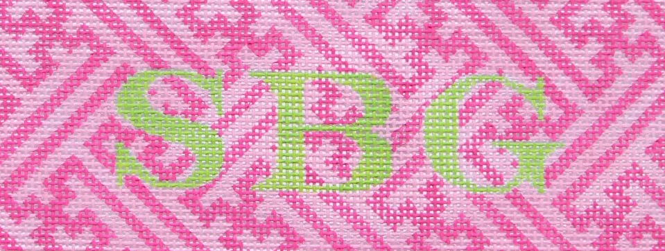 Insert – Chinoiserie lattice – double pink w/ lime monogram