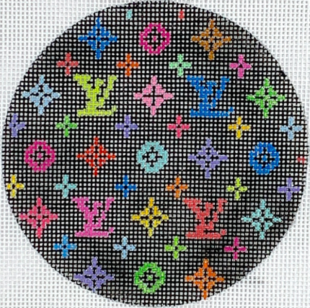 4” Round – Louis Vuitton LV – multi on black