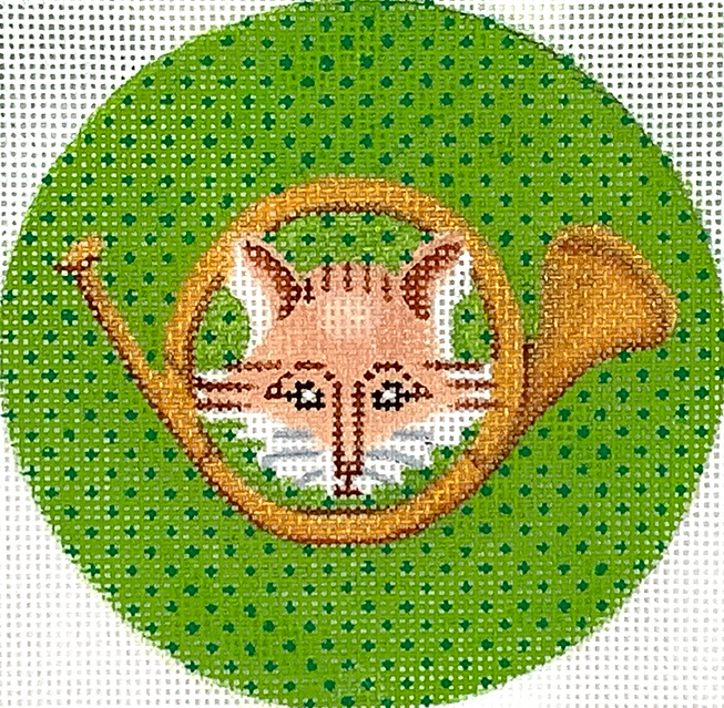 4” Round – Fox & Hunting Horn on Moss Green