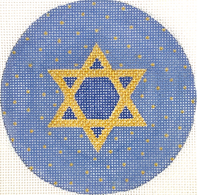 4” Round – Star of David – golds on French blue