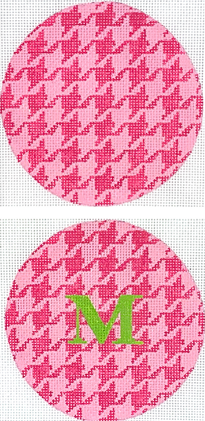 4” Round – Houndstooth – hot pink & light pink w/ lime letter