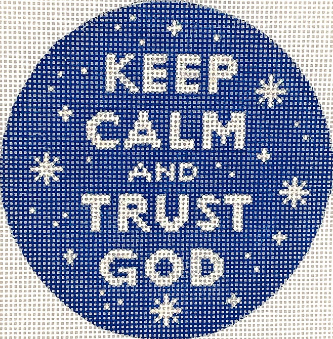 4” Round – Keep Calm & Trust God – sparkly white on navy