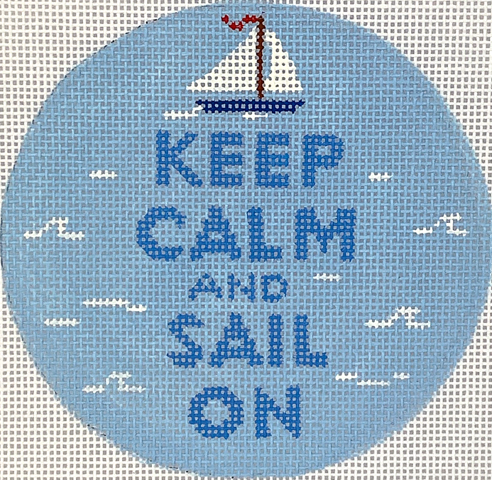 4” Round – Keep Calm & Sail On – on sky blue