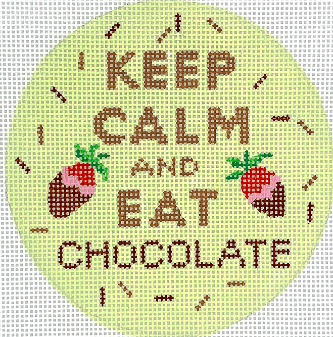 4” Round – Keep Calm & Eat Chocolate – multi on light green