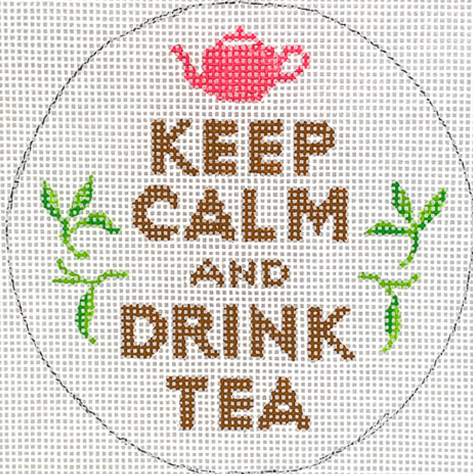4” Round – Keep Calm & Drink Tea – brown, pink & greens