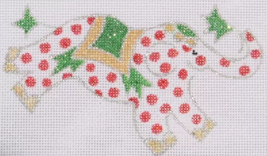 Jilly Walsh Ornament/Mini – Elephant – Red Polka Dots w/ Green, Silver & Gold (Christmas)