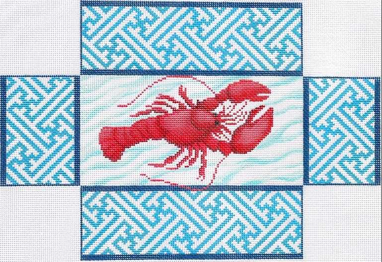 Brick – Lobster w/ Chinoiserie Lattice – water bkgd.