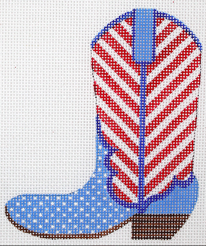 Mini Patriotic Cowgirl Boot – red stripes & blue w/ white dots