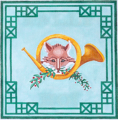 Fox & Hunting Horn w/ Greenery & Chinoiserie Border