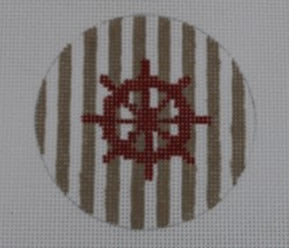 Ship Wheel on Stripe - Red and Khaki