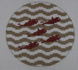 5 Little Fish on Wave - Red and Khaki