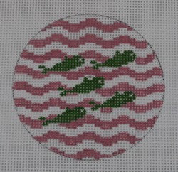 5 Little Fish on Wave - Green and Pale Pink