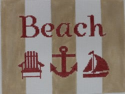 Beach with Adirondack Chair, Anchor, and Sailboat - Red, Khaki, & White