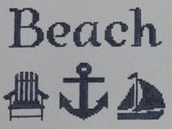 Beach with Adirondack Chair, Anchor, and Sailboat - White