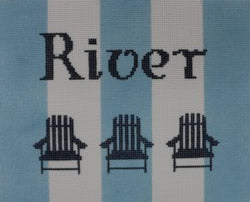 River with Adirondack Chairs on Blue and White