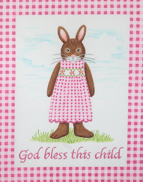 Kelly Rightsell – “God bless this child” Girl Bunny w/ Pink Gingham Border