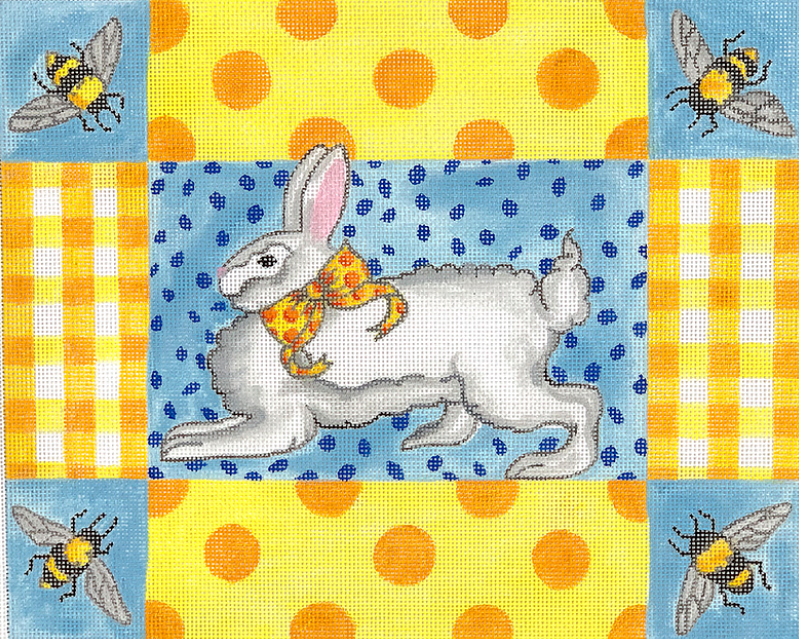 Kelly Rightsell – Running Bunny with Bees, Gingham & Polka Dots – yellows, oranges & blues