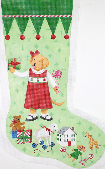 Kelly Rightsell Stocking – Yellow Dog Girl in Red Dress