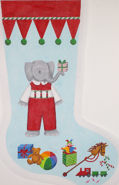 Kelly Rightsell Stocking – Elephant Boy in Red Overalls