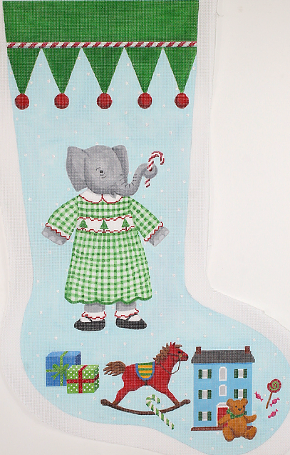 Kelly Rightsell Stocking – Elephant Girl in Green Checked Dress