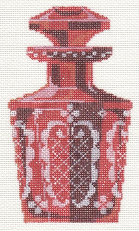 Etched Cranberry Glass Perfume Bottle