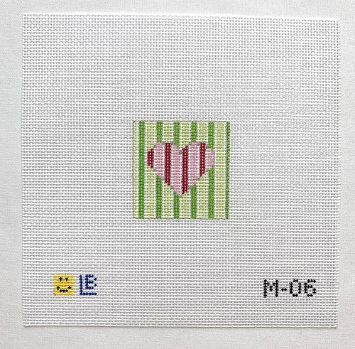 Lauren Bloch Designs Raspberry Heart-Lime Stripes Canvas