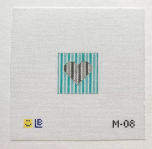 Silver Heart-Tiffany Blue Stripes