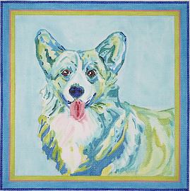 Megan Carn – Welsh Corgi – blues & greens with pink