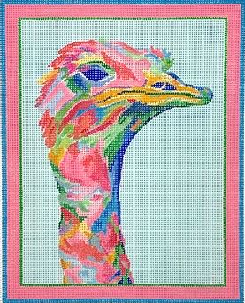 Megan Carn – Ostrich – pinks, greens, blues & golden yellows (18m)
