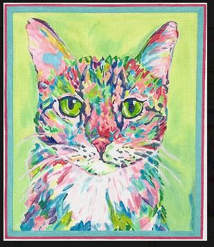 Megan Carn – Calico Cat – multi on soft green
