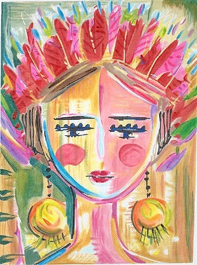 Maren Devine – Warrior Girl w/ Red & Pink Feathers