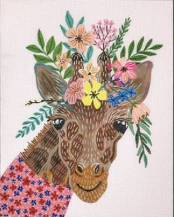 Mia Charro – Giraffe in Pink Dress w/ Flowers – on light pink