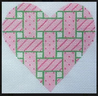 Mini Heart – Woven Ribbons – pink w/ green edging
