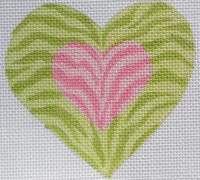Mini Heart – Double Zebra – limes & pinks (w/ stitch guide)