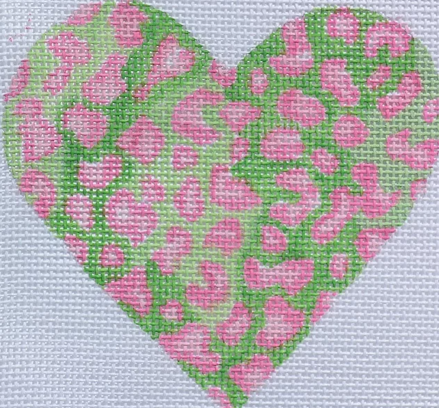 Mini Heart – Mottled Cheetah – pinks & greens (w/ stitch guide)