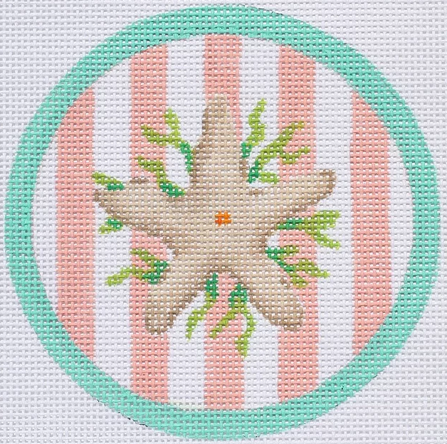 4" Round – Starfish on Peach Cabana Stripes