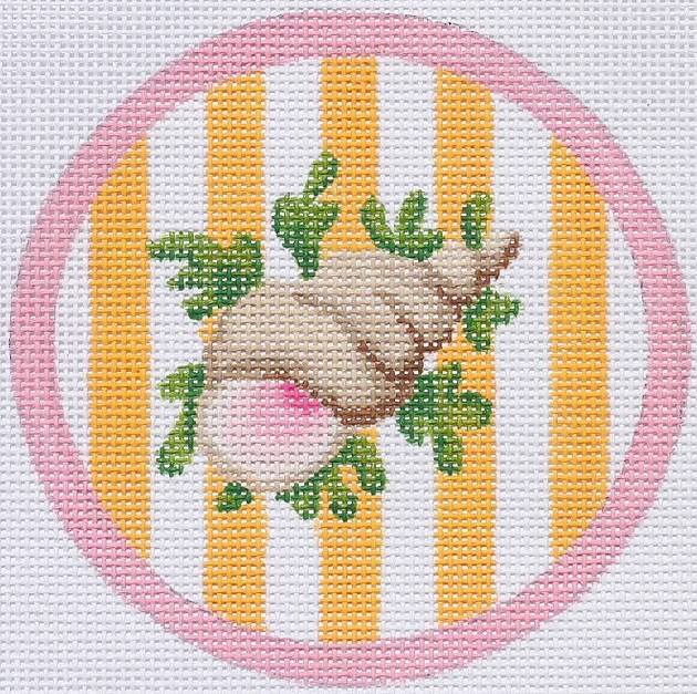 4" Round – Snail on Yellow Cabana Stripes