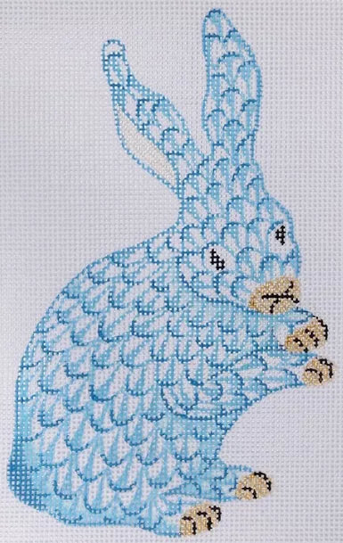Mini Herend-style Standing Bunny – blue w/ gold