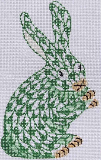 Mini Herend-style Standing Bunny – emerald w/ gold