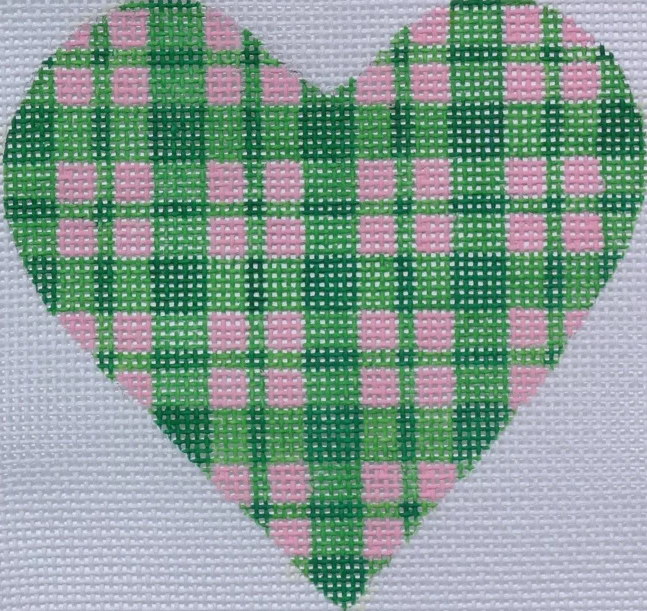 Mini Heart – Plaid – greens w/ pink (w/ stitch guide)