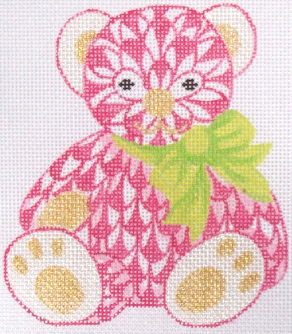 Mini Herend-style Fishnet Teddy Bear – Pinks w/ Lime Bow