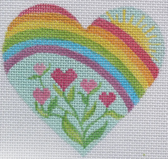 Mini Heart – Rainbow w/ Heart Flowers – multi on light aqua